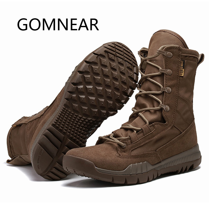 GOMNEAR-남성용 트레킹 육군 부츠, 전술 전투, 하이킹 부츠, 스니커즈, 충돌 방지 훈련, 야외 하이탑 하이킹 신발